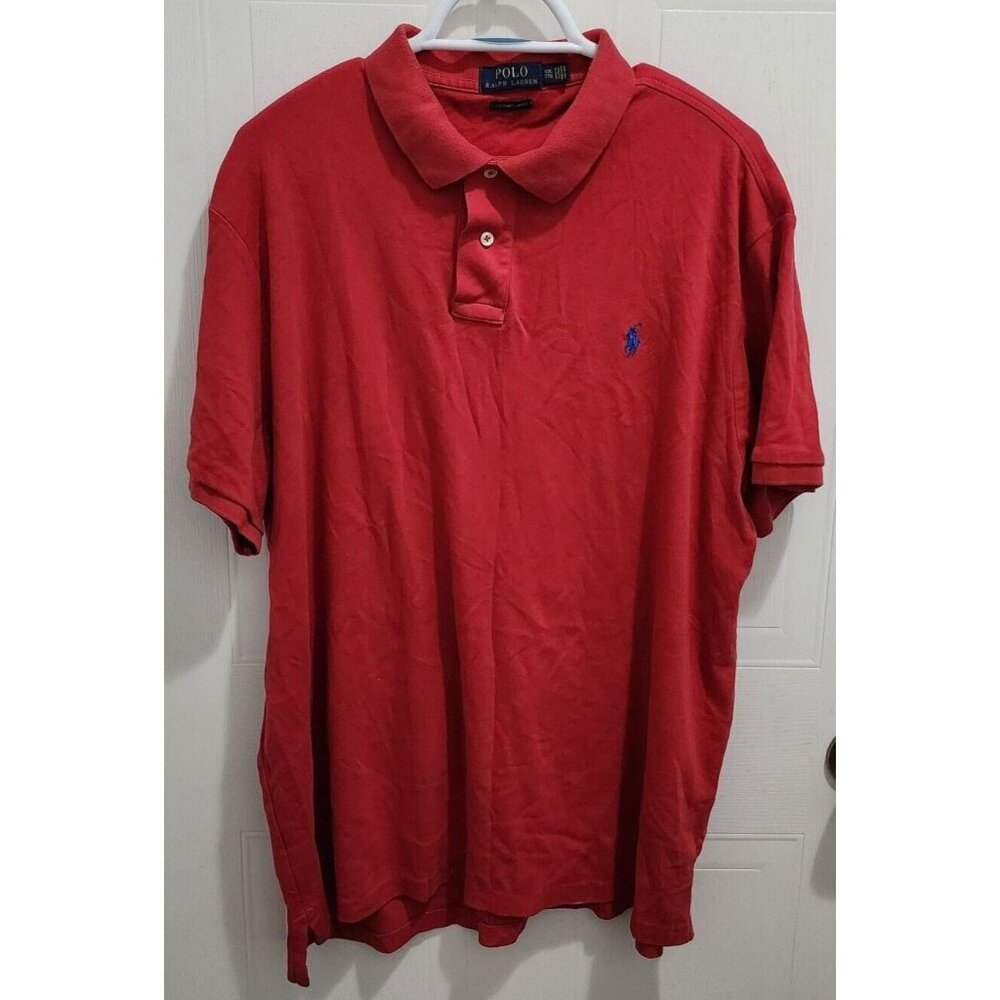 Polo Ralph Lauren Custom Slim Fit Red Polo Shirt Size 2XL Cotton Blue Pony